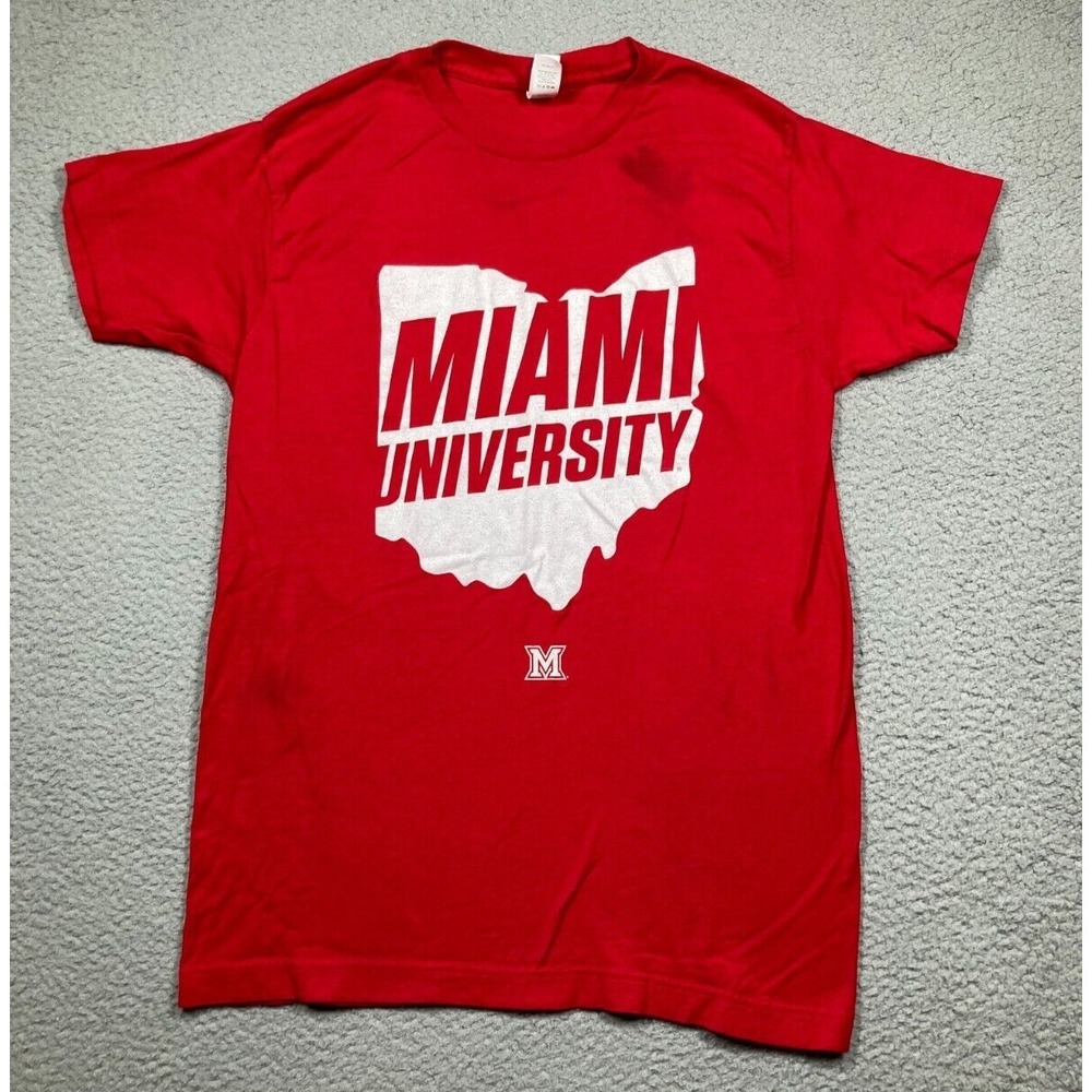 Miami University RedHawks T Shirt Adult Medium Red Short Sleeve Ohio STAINS